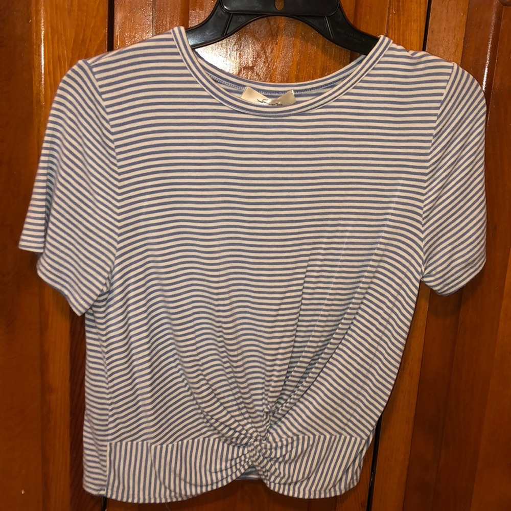 Baby blue striped tie t-shirt